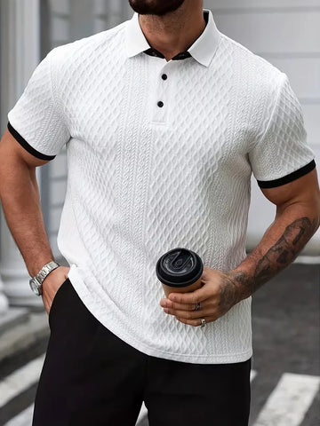 Polo met V-neck en jacquard patroon