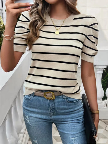 T-shirt dames met strepen en puffed sleeves