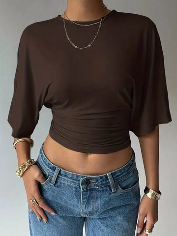 Cropped T-shirt met ruched taille
