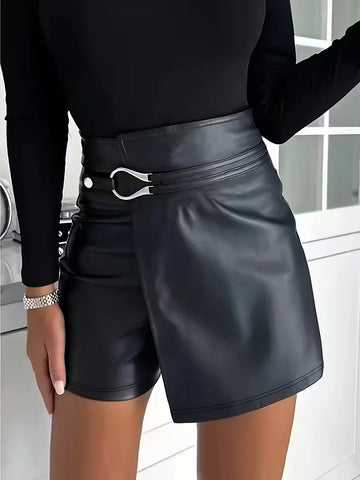 High waist PU leren shorts