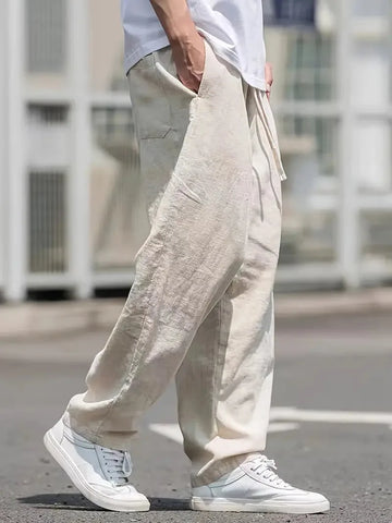 Baggy linnen broek met elastische tailleband