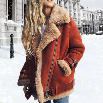 AVA | Luxe en hoogwaardige jas met bontkraag in de kleur Rood voor dames in stijl ideaal voor de herfst.