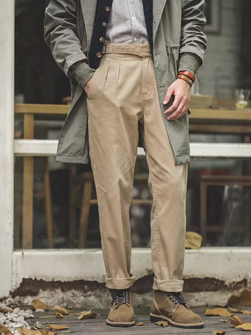 Khaki pantalon met hoge taille