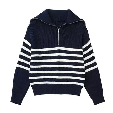 Damian | Gestreepte rits trui in de kleur Marineblauw voor heren in stijl ideaal voor de winter