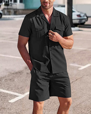 Herenoverhemd en korte broek in de kleur Zwart voor heren in stijl ideaal voor de lente.