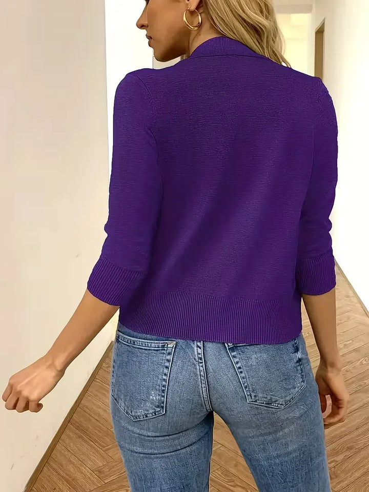 Paarse open-front cardigan 3/4 mouwen