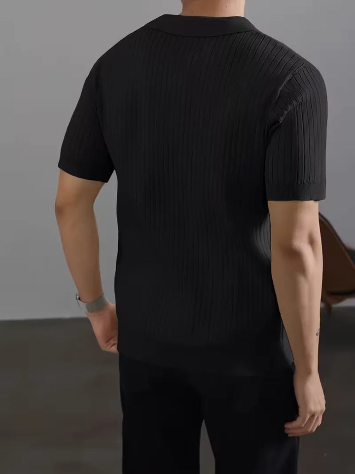 Polo met V-neck en ribbed texture