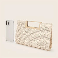 Woven clutch met vierkante handgreep