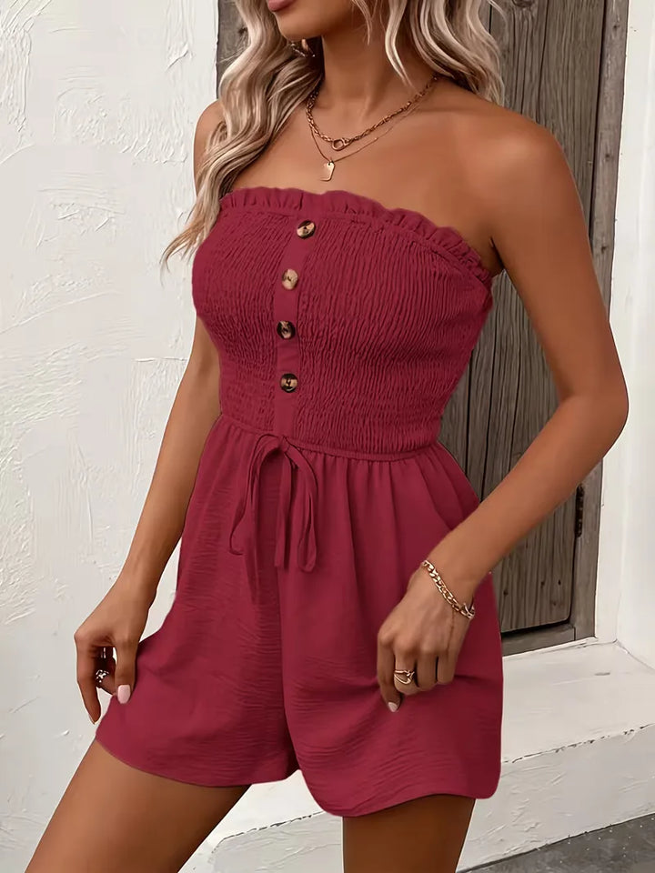 Strapless playsuit met wijde pijpen