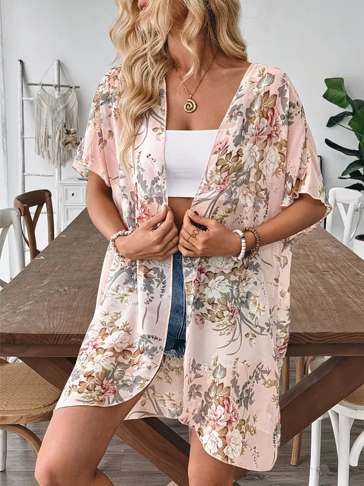 Chiffon cardigan met bloemenprint