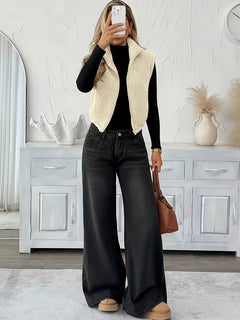 Vest met rits en faux shearling