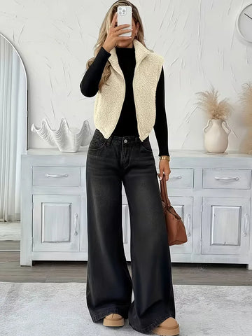 Vest met rits en faux shearling