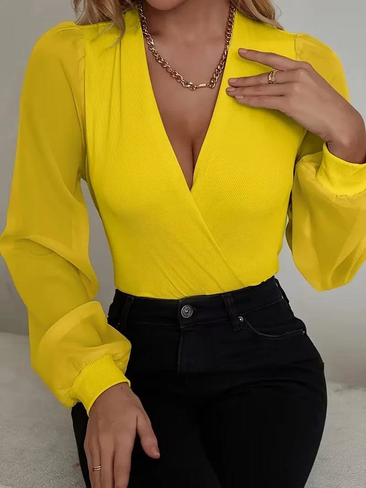Bodysuit met V-hals en lange mouwen