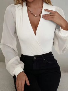 Bodysuit met V-hals en lange mouwen
