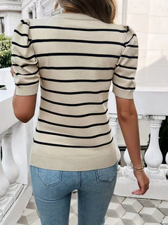 T-shirt dames met strepen en puffed sleeves