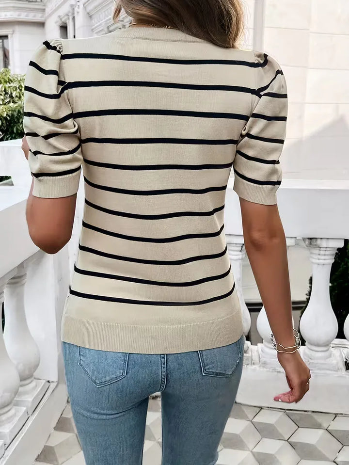 T-shirt dames met strepen en puffed sleeves