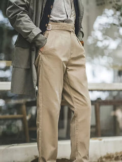 Khaki pantalon met hoge taille