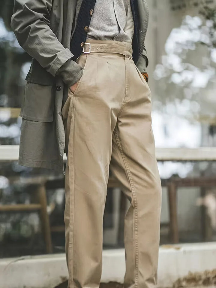 Khaki pantalon met hoge taille