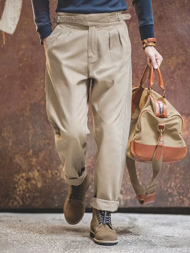 Khaki pantalon met hoge taille