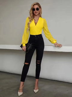 Bodysuit met V-hals en lange mouwen