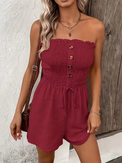 Strapless playsuit met wijde pijpen