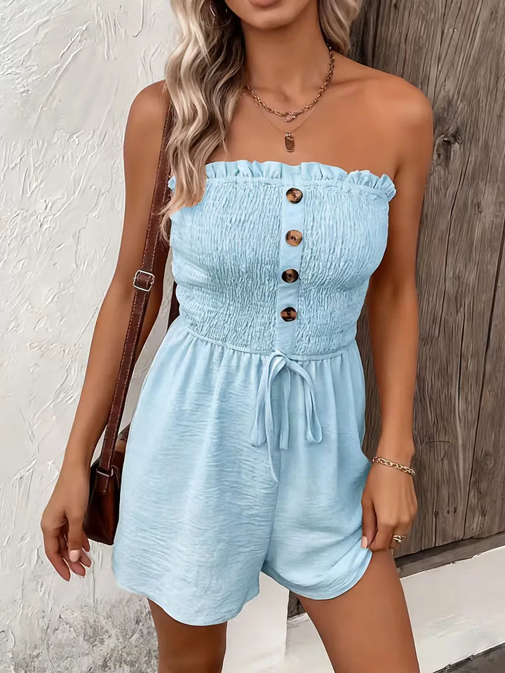 Strapless playsuit met wijde pijpen
