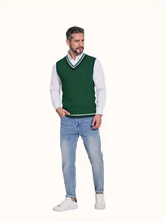 Mouwloos gebreid vest met V-hals