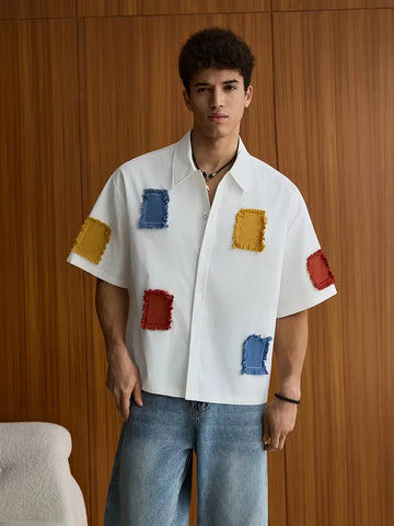 Korte mouw overhemd met patchwork