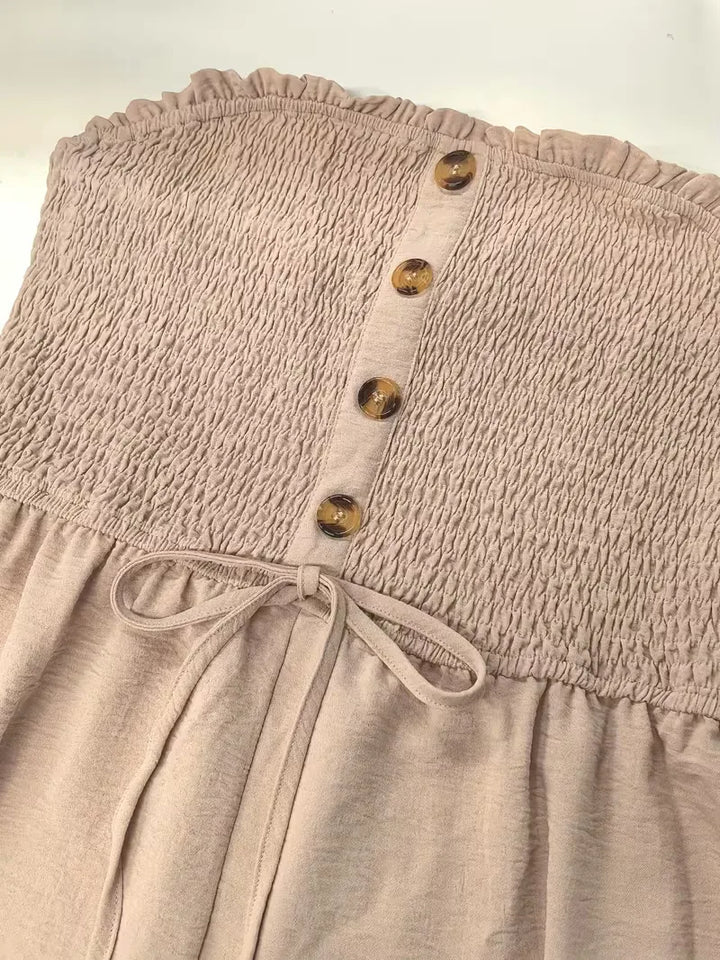 Strapless playsuit met wijde pijpen