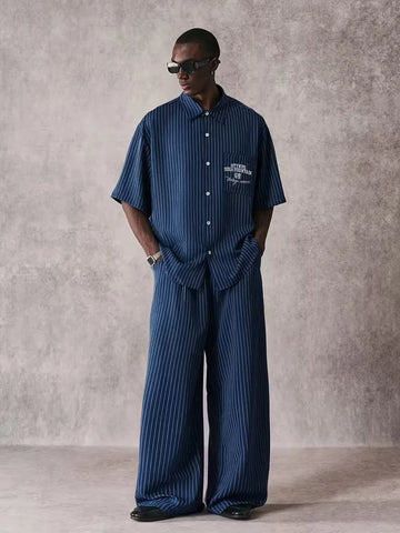 Korte mouw overhemd met verticale strepen