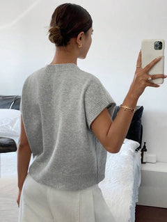 Casualowy sweter z krótkim rękawem i okrągłym dekoltem
