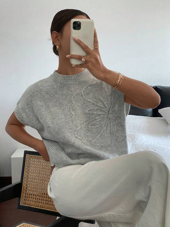 Casualowy sweter z krótkim rękawem i okrągłym dekoltem