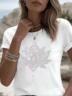 T-shirt met lotus bloemenprint