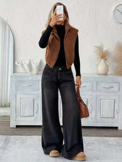 Vest met rits en faux shearling