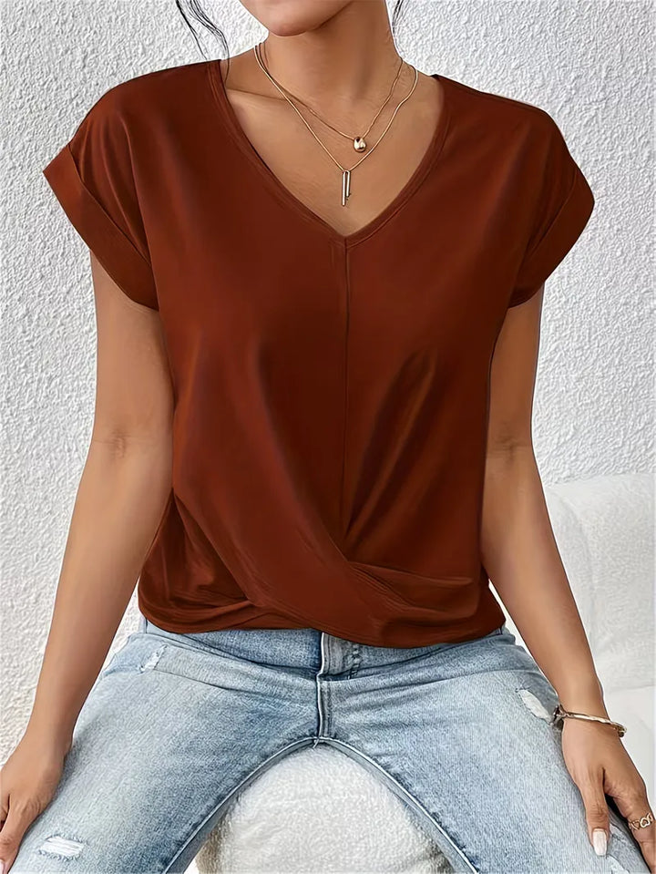 V-hals T-shirt met draped front