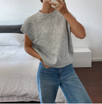 Casualowy sweter z krótkim rękawem i okrągłym dekoltem
