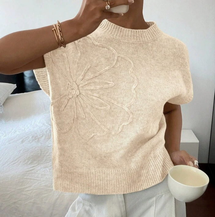 Casualowy sweter z krótkim rękawem i okrągłym dekoltem