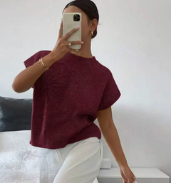 Casualowy sweter z krótkim rękawem i okrągłym dekoltem