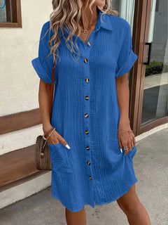 Overhemdjurk met V-neck en korte mouwen