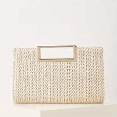 Woven clutch met vierkante handgreep
