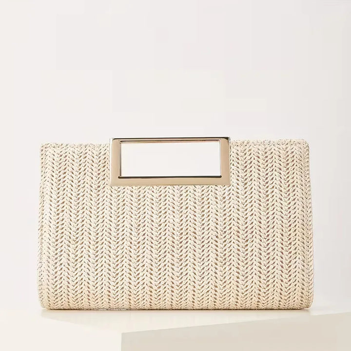 Woven clutch met vierkante handgreep