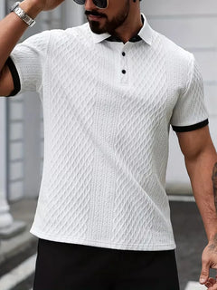 Polo met V-neck en jacquard patroon