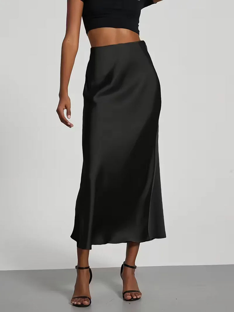 Satijnen rok met hoge taille