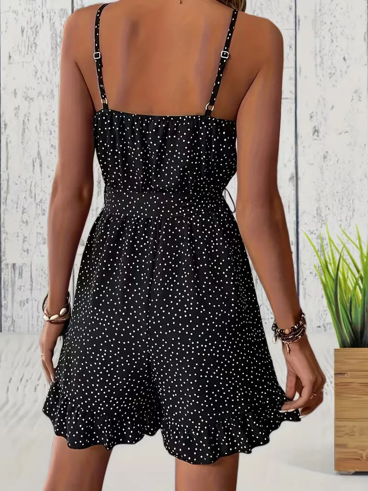 Playsuit met polka dot en V-hals