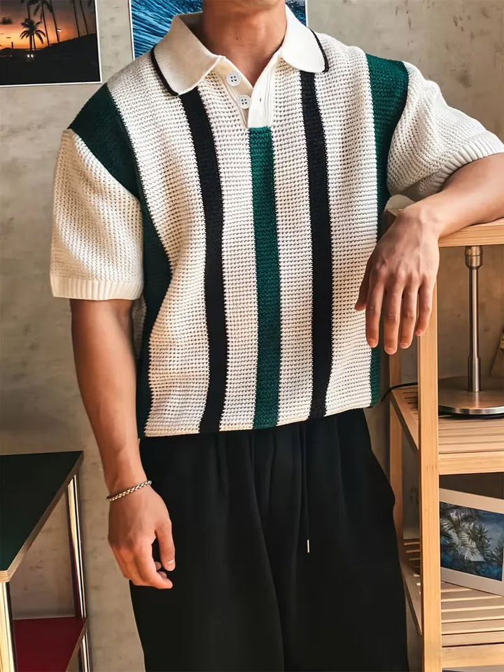 Polo met V-neck en korte mouw