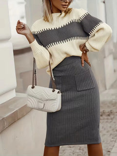 Tweedelige set met ribbed textuur