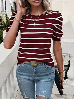 T-shirt dames met strepen en puffed sleeves