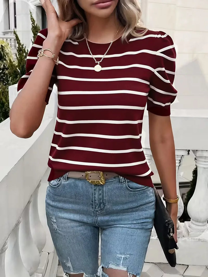T-shirt dames met strepen en puffed sleeves