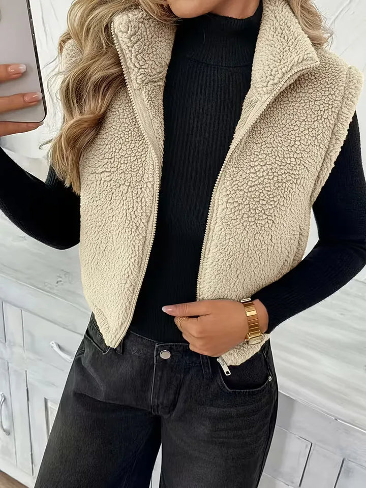 Vest met rits en faux shearling