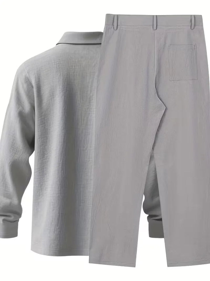 Linnen pak met mandarin collar